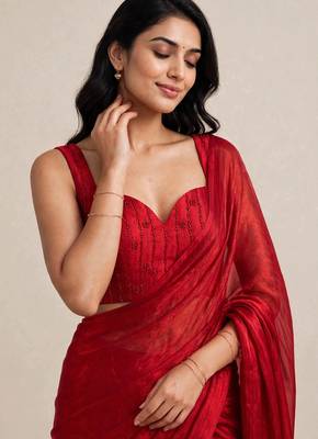 Festive satin saree with floral beaded designer blouse 2