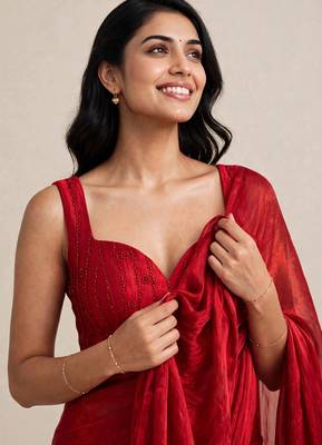 Festive satin saree with floral beaded designer blouse 3