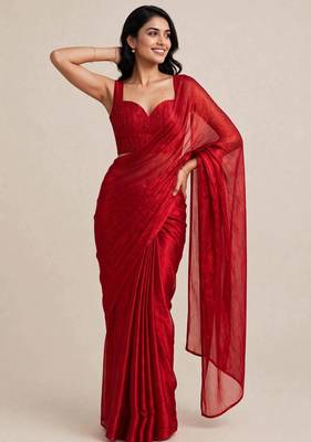 Festive satin saree with floral beaded designer blouse 1
