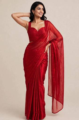 Festive satin saree with floral beaded designer blouse