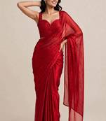 Festive satin saree with floral beaded designer blouse