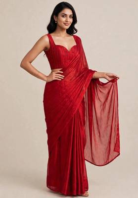 Festive satin saree with floral beaded designer blouse 4