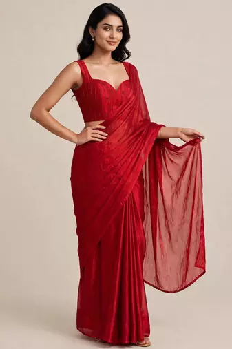 Festive satin saree with floral beaded designer blouse