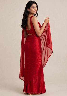Festive satin saree with floral beaded designer blouse 5