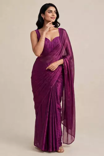 Partywear satin saree with intricate bead work blouse