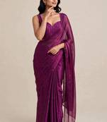 Partywear satin saree with intricate bead work blouse