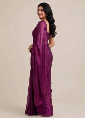 Partywear satin saree with intricate bead work blouse 3