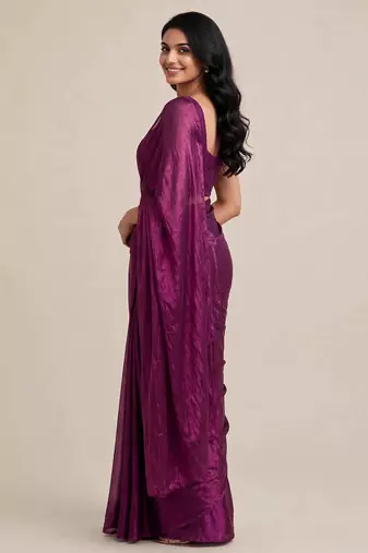 Partywear satin saree with intricate bead work blouse