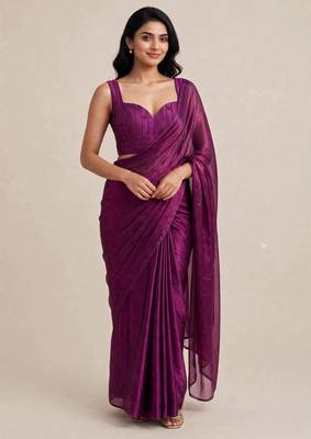 Partywear satin saree with intricate bead work blouse 4