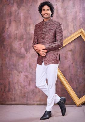 Wine & black imported jacquard fabric jodhpuri for men 1