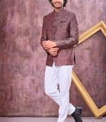 Wine & black imported jacquard fabric jodhpuri for men