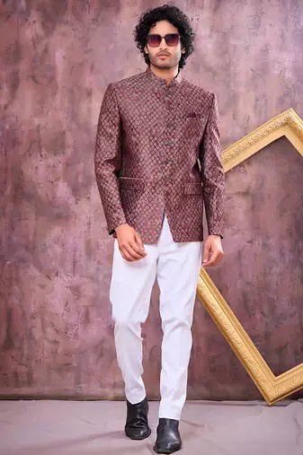 Wine & black imported jacquard fabric jodhpuri for men