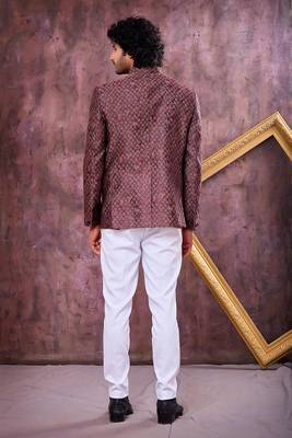 Wine & black imported jacquard fabric jodhpuri for men 3