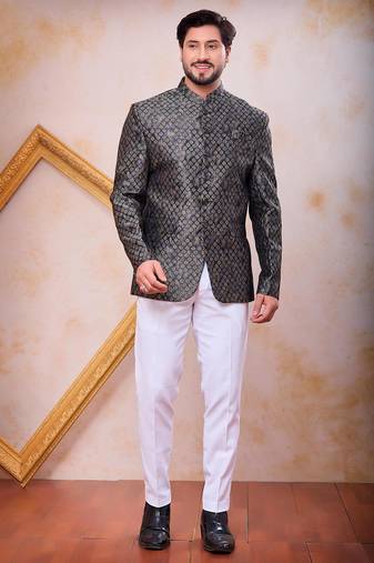 Black  imported jacquard fabric jodhpuri for men
