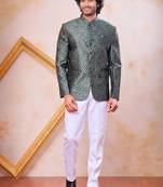 Green imported jacquard fabric jodhpuri for men