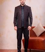 Brown & black imported jacquard fabric 3 piece jacket jodhpuri for men