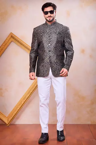 Black  imported jacquard fabric jodhpuri for men