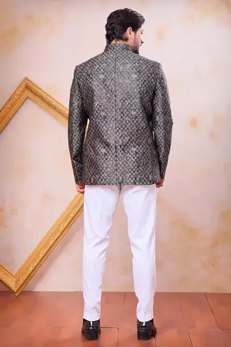 Black  imported jacquard fabric jodhpuri for men