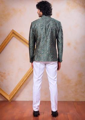Green imported jacquard fabric jodhpuri for men 3
