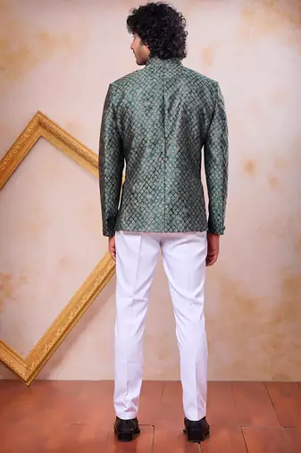Green imported jacquard fabric jodhpuri for men