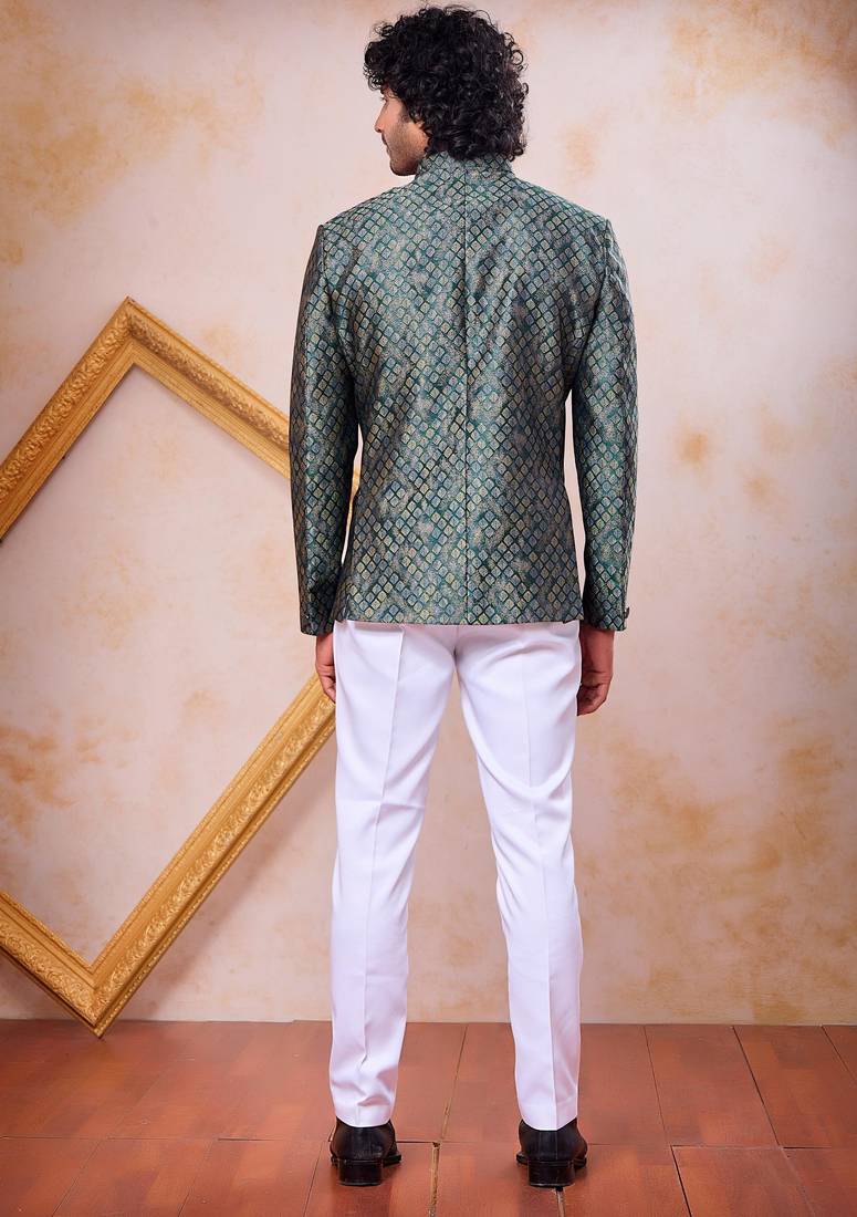 Green imported jacquard fabric jodhpuri for men