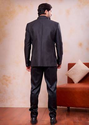 Black imported jacquard fabric 3 piece jacket jodhpuri for men 3
