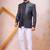 Grey & black imported jacquard fabric 3 piece jacket jodhpuri for men