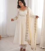 Off white roman silk blend gown set with chanderi dupatta