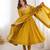 Mustard yellow roman silk blend gown set with chanderi dupatta