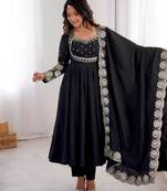 Black roman silk blend gown set with chanderi dupatta