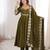Olive green roman silk blend gown set with chanderi dupatta