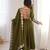 Olive green roman silk blend gown set with chanderi dupatta