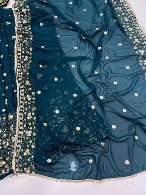Teal Color Embroidery,Sequins And Diamond Work Georgette Lehenga Choli  4