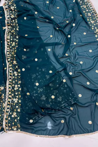 Teal Color Embroidery,Sequins And Diamond Work Georgette Lehenga Choli 