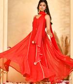 Laal leheriya anarkali kurta with wine dupatta