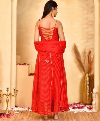 Laal leheriya anarkali kurta with wine dupatta 2