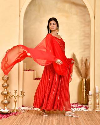 Laal leheriya anarkali kurta with wine dupatta 4