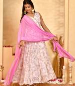 Gulabi gul floral anarkali kurta with dupatta