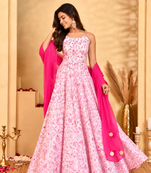 Gulab pink floral anarkali kurta with dupatta
