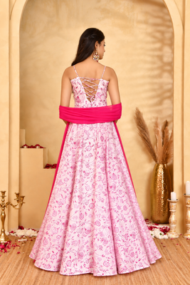 Gulab pink floral anarkali kurta with dupatta 2