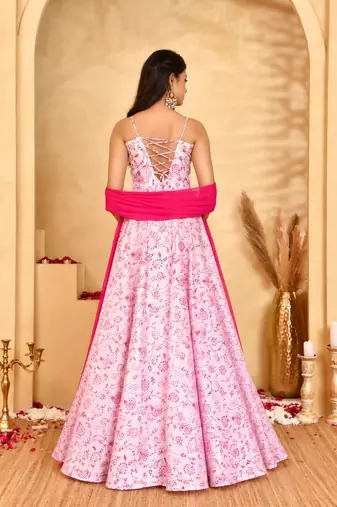 Gulab pink floral anarkali kurta with dupatta