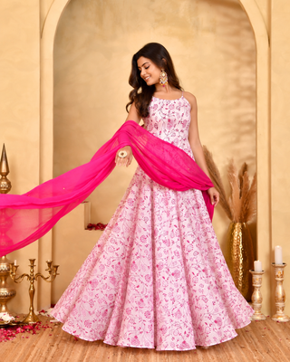Gulab pink floral anarkali kurta with dupatta 3