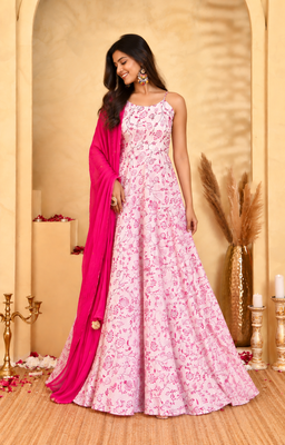 Gulab pink floral anarkali kurta with dupatta 4