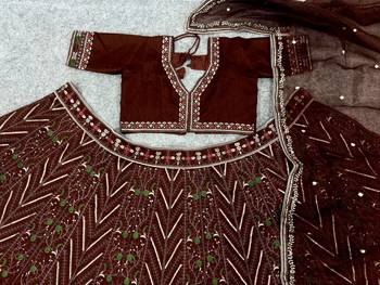 Dark Brown Color Thread,Sequins And Dori Work Thai Silk_Blend Lehenga Choli 3