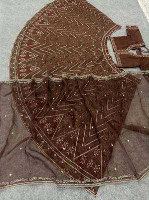 Dark Brown Color Thread,Sequins And Dori Work Thai Silk_Blend Lehenga Choli 5