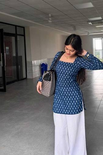 Women's rayon handpainted handblock designer Short Kurtis