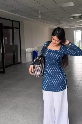Women's rayon handpainted handblock designer Short Kurtis