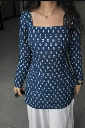 Women's rayon handpainted handblock designer Short Kurtis