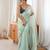 Green premium satin saree with golden butti work & designer border