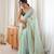 Green premium satin saree with golden butti work & designer border